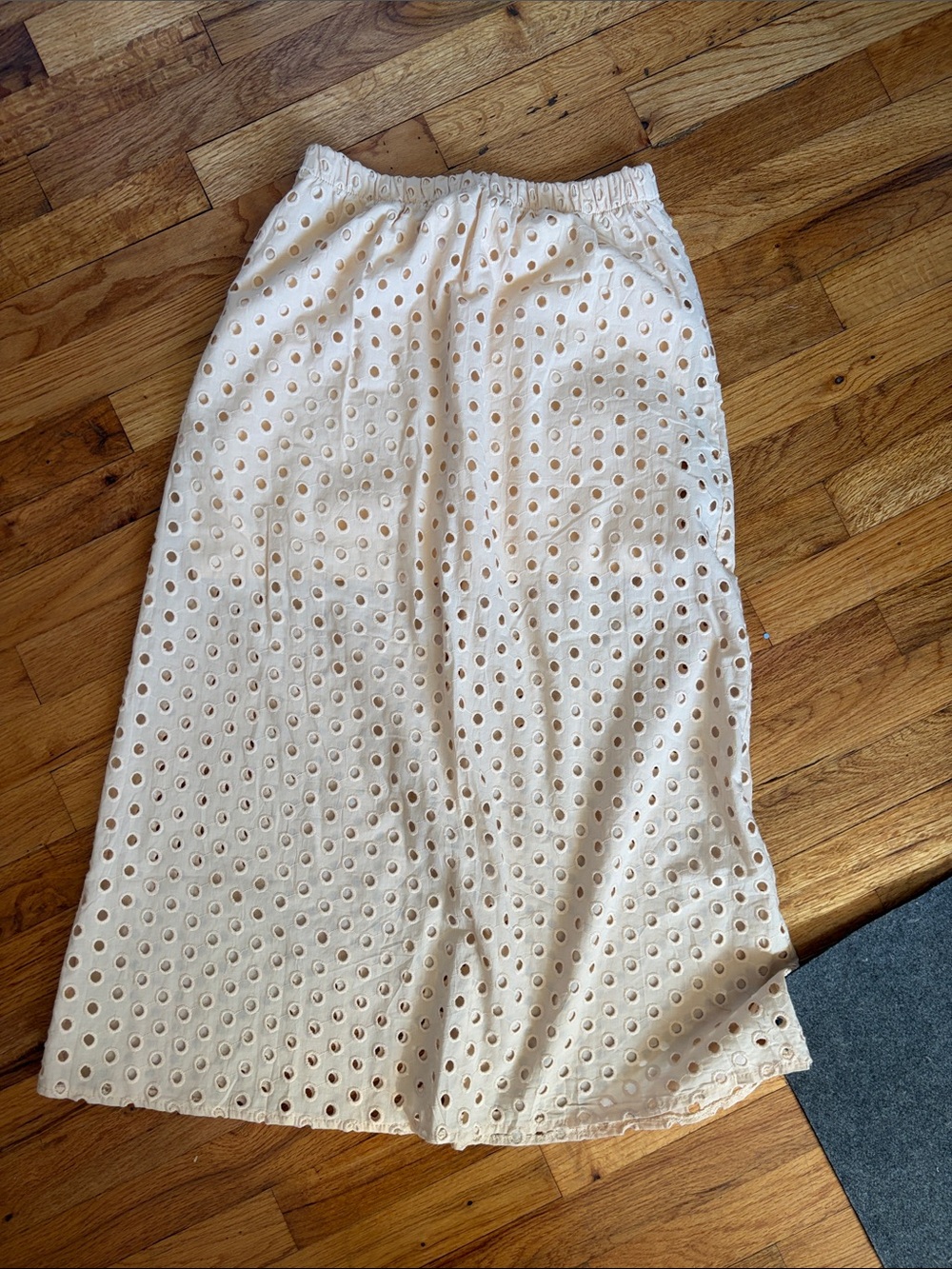 Cream Eyelet Midi Skirt